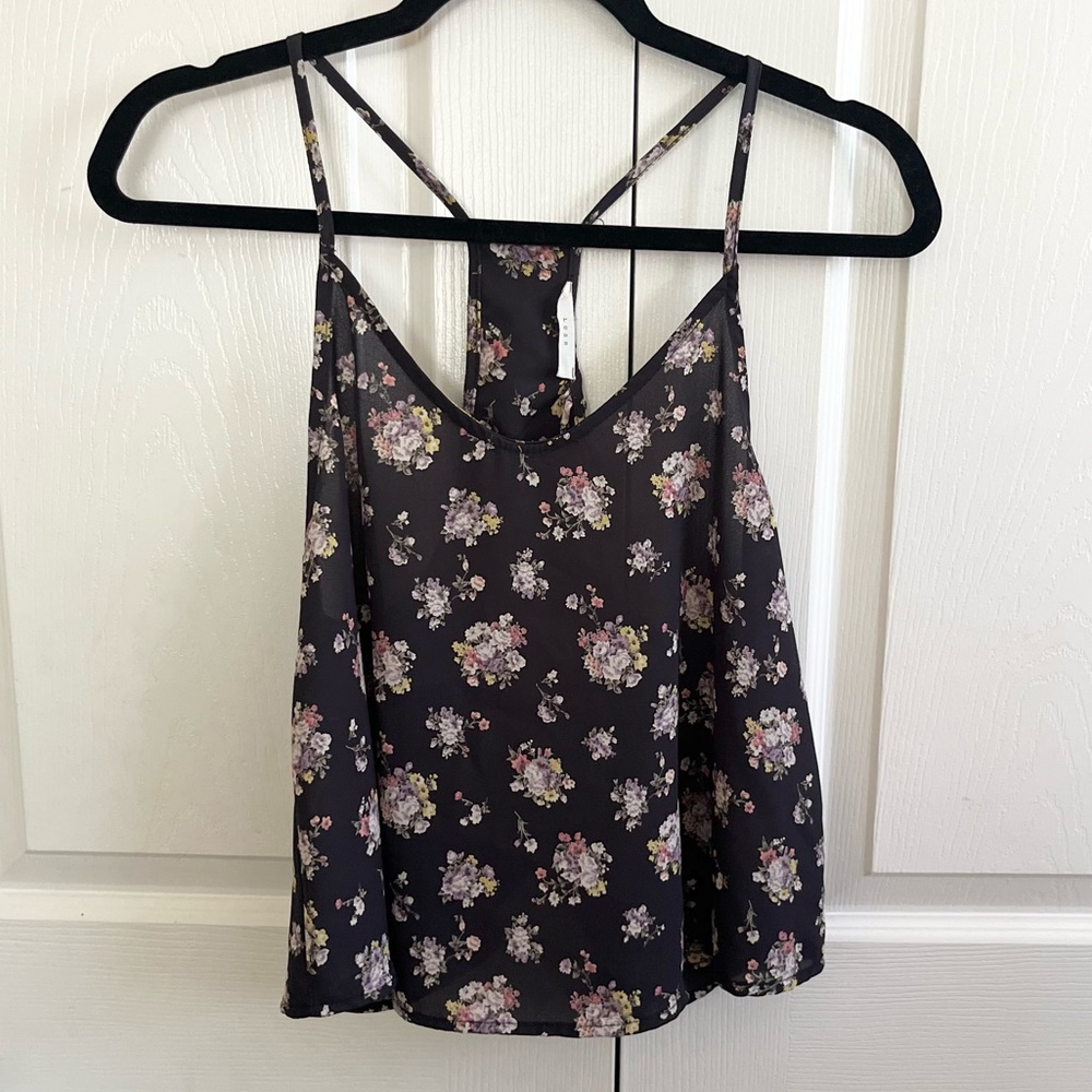 5 for $25! Lush Black Floral Camisole Top